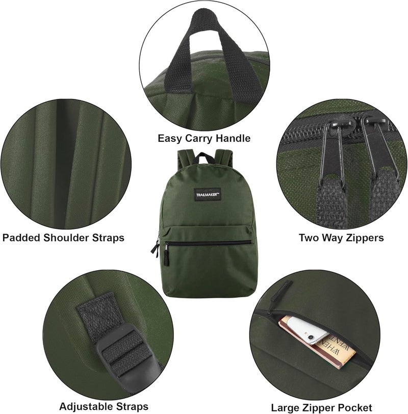 Trailmaker Classic 17 inch Backpacks with Adjustable Padded Straps | School Backpacks for Girls, Boys (Green) - Image 2